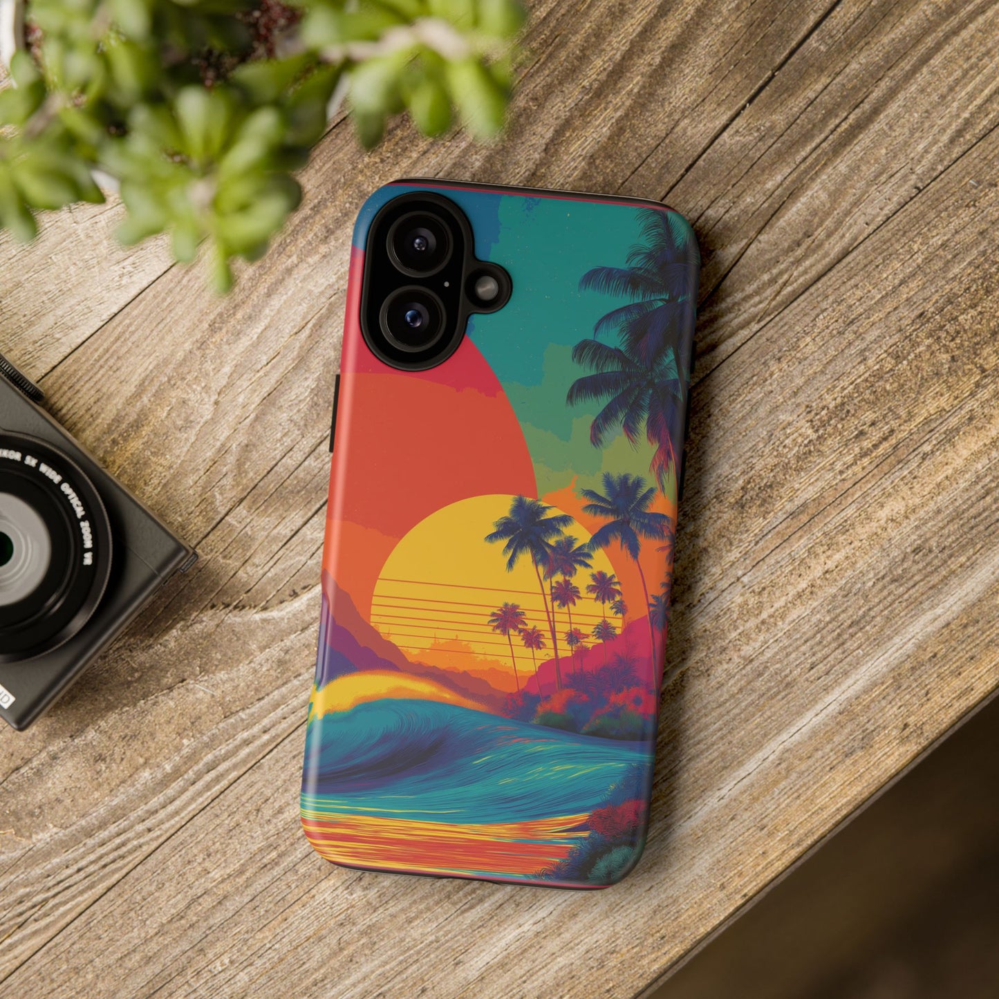 Vibrant Phone Case, Tropical Sunset Design, Beachy Vibes, Summer Accessory, Cool Gift for Surf Lovers, Durable Tech Cover