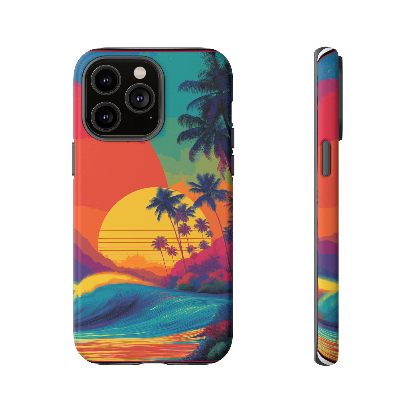 Vibrant Phone Case, Tropical Sunset Design, Beachy Vibes, Summer Accessory, Cool Gift for Surf Lovers, Durable Tech Cover