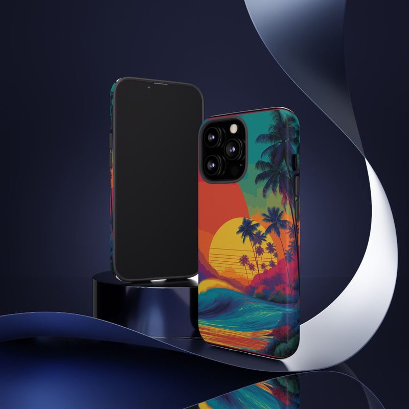 Vibrant Phone Case, Tropical Sunset Design, Beachy Vibes, Summer Accessory, Cool Gift for Surf Lovers, Durable Tech Cover