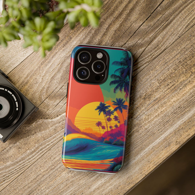 Vibrant Phone Case, Tropical Sunset Design, Beachy Vibes, Summer Accessory, Cool Gift for Surf Lovers, Durable Tech Cover