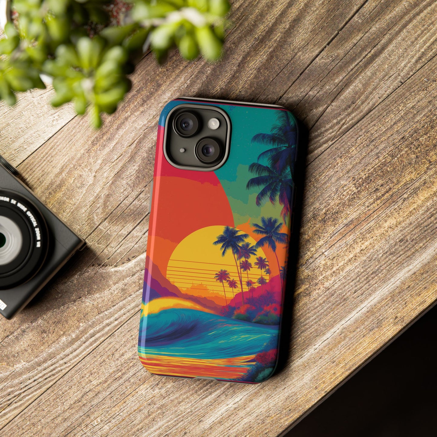 Vibrant Phone Case, Tropical Sunset Design, Beachy Vibes, Summer Accessory, Cool Gift for Surf Lovers, Durable Tech Cover