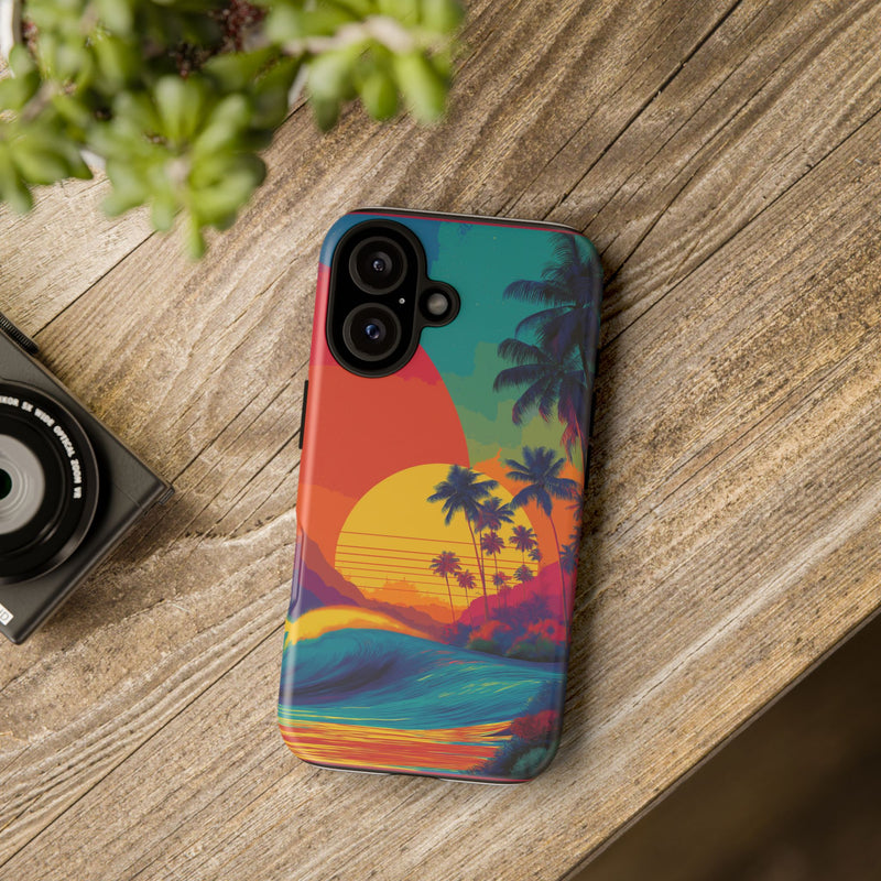 Vibrant Phone Case, Tropical Sunset Design, Beachy Vibes, Summer Accessory, Cool Gift for Surf Lovers, Durable Tech Cover