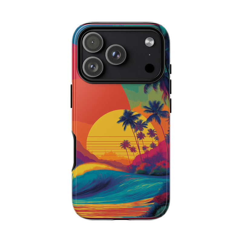 Vibrant Phone Case, Tropical Sunset Design, Beachy Vibes, Summer Accessory, Cool Gift for Surf Lovers, Durable Tech Cover