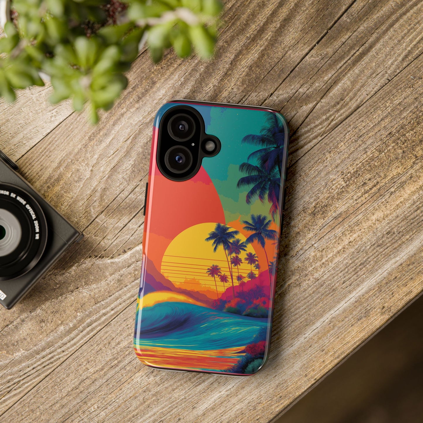 Vibrant Phone Case, Tropical Sunset Design, Beachy Vibes, Summer Accessory, Cool Gift for Surf Lovers, Durable Tech Cover