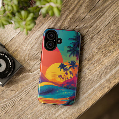 Vibrant Phone Case, Tropical Sunset Design, Beachy Vibes, Summer Accessory, Cool Gift for Surf Lovers, Durable Tech Cover