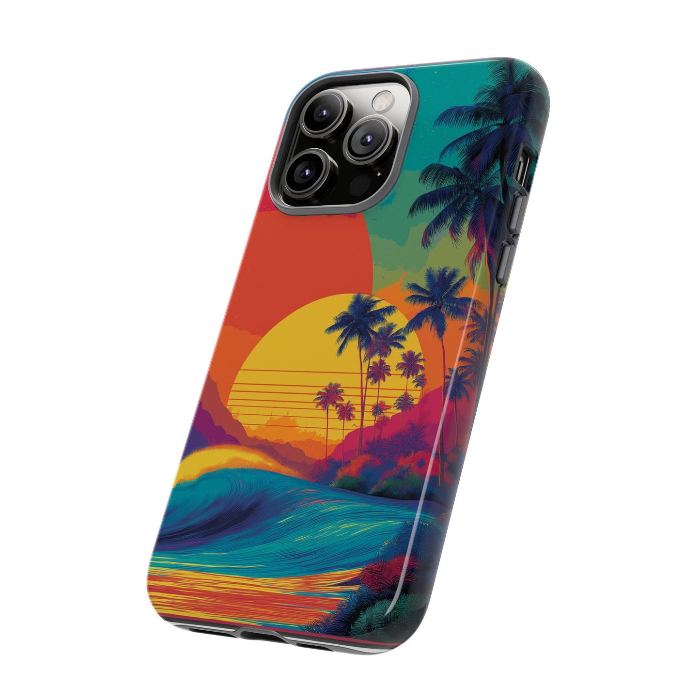 Vibrant Phone Case, Tropical Sunset Design, Beachy Vibes, Summer Accessory, Cool Gift for Surf Lovers, Durable Tech Cover