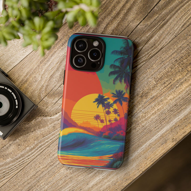 Vibrant Phone Case, Tropical Sunset Design, Beachy Vibes, Summer Accessory, Cool Gift for Surf Lovers, Durable Tech Cover