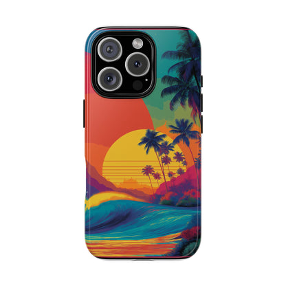 Vibrant Phone Case, Tropical Sunset Design, Beachy Vibes, Summer Accessory, Cool Gift for Surf Lovers, Durable Tech Cover