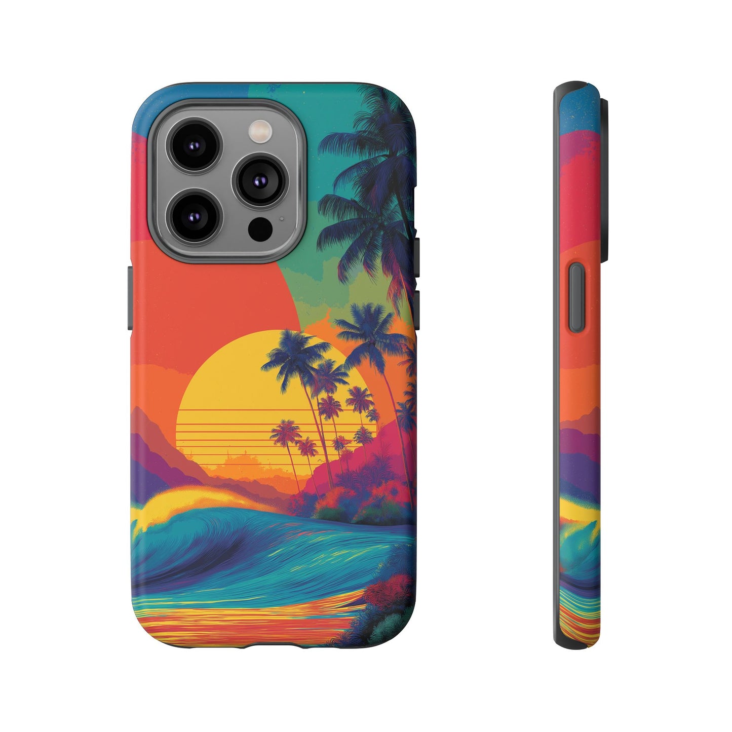 Vibrant Phone Case, Tropical Sunset Design, Beachy Vibes, Summer Accessory, Cool Gift for Surf Lovers, Durable Tech Cover