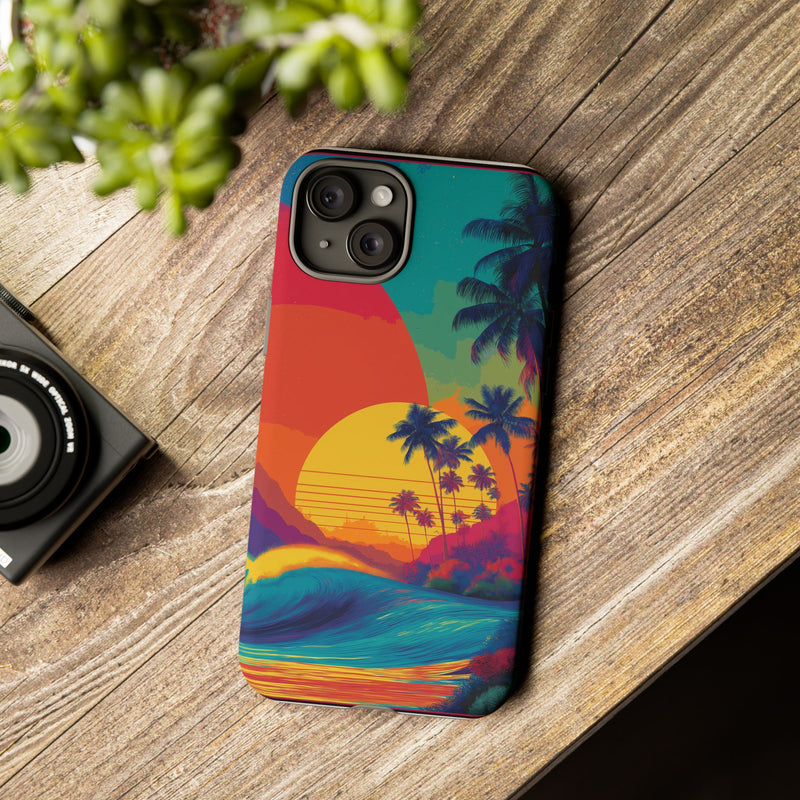 Vibrant Phone Case, Tropical Sunset Design, Beachy Vibes, Summer Accessory, Cool Gift for Surf Lovers, Durable Tech Cover