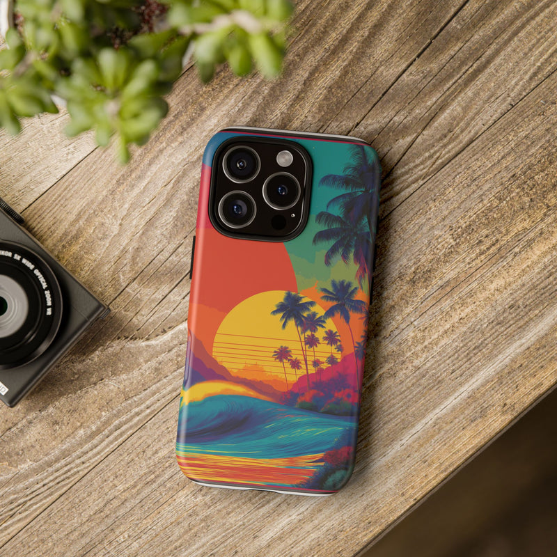 Vibrant Phone Case, Tropical Sunset Design, Beachy Vibes, Summer Accessory, Cool Gift for Surf Lovers, Durable Tech Cover
