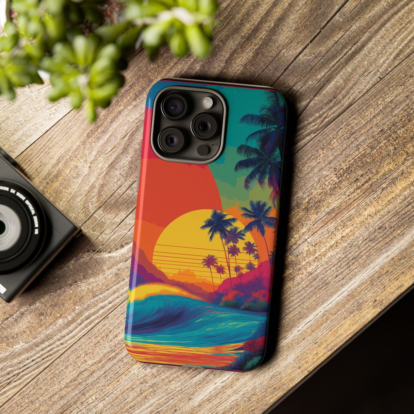 Vibrant Phone Case, Tropical Sunset Design, Beachy Vibes, Summer Accessory, Cool Gift for Surf Lovers, Durable Tech Cover