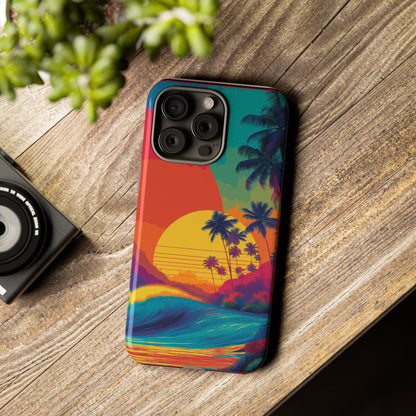 Vibrant Phone Case, Tropical Sunset Design, Beachy Vibes, Summer Accessory, Cool Gift for Surf Lovers, Durable Tech Cover