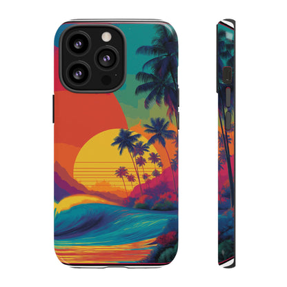 Vibrant Phone Case, Tropical Sunset Design, Beachy Vibes, Summer Accessory, Cool Gift for Surf Lovers, Durable Tech Cover