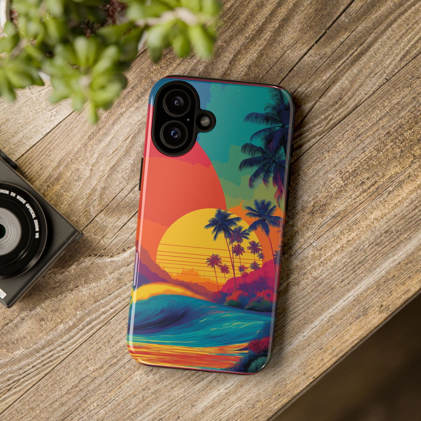 Vibrant Phone Case, Tropical Sunset Design, Beachy Vibes, Summer Accessory, Cool Gift for Surf Lovers, Durable Tech Cover