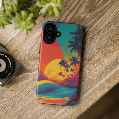 Vibrant Phone Case, Tropical Sunset Design, Beachy Vibes, Summer Accessory, Cool Gift for Surf Lovers, Durable Tech Cover