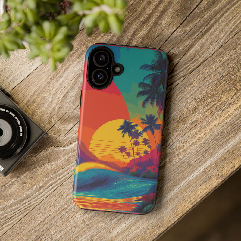 Vibrant Phone Case, Tropical Sunset Design, Beachy Vibes, Summer Accessory, Cool Gift for Surf Lovers, Durable Tech Cover