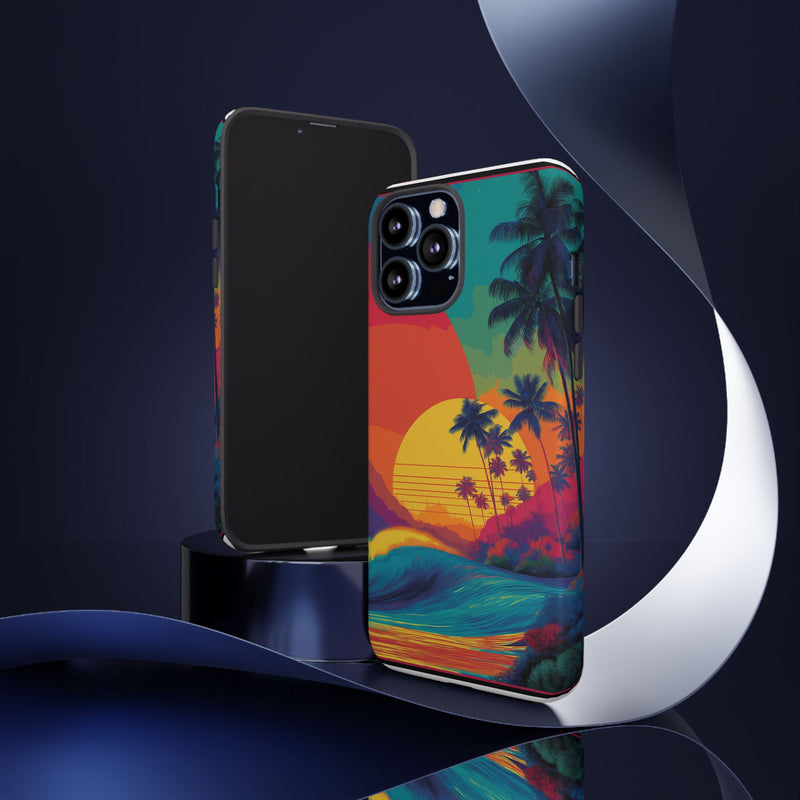 Vibrant Phone Case, Tropical Sunset Design, Beachy Vibes, Summer Accessory, Cool Gift for Surf Lovers, Durable Tech Cover