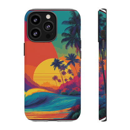 Vibrant Phone Case, Tropical Sunset Design, Beachy Vibes, Summer Accessory, Cool Gift for Surf Lovers, Durable Tech Cover