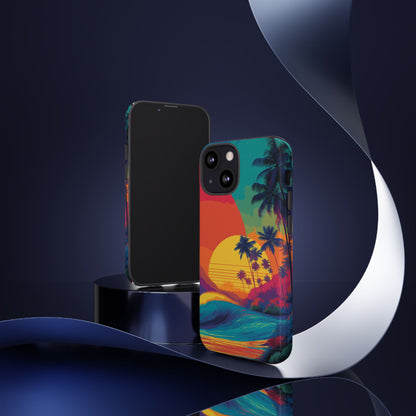 Vibrant Phone Case, Tropical Sunset Design, Beachy Vibes, Summer Accessory, Cool Gift for Surf Lovers, Durable Tech Cover
