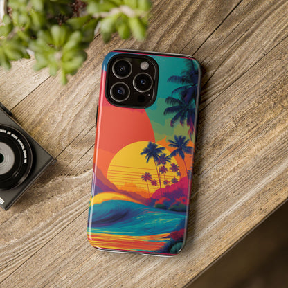 Vibrant Phone Case, Tropical Sunset Design, Beachy Vibes, Summer Accessory, Cool Gift for Surf Lovers, Durable Tech Cover
