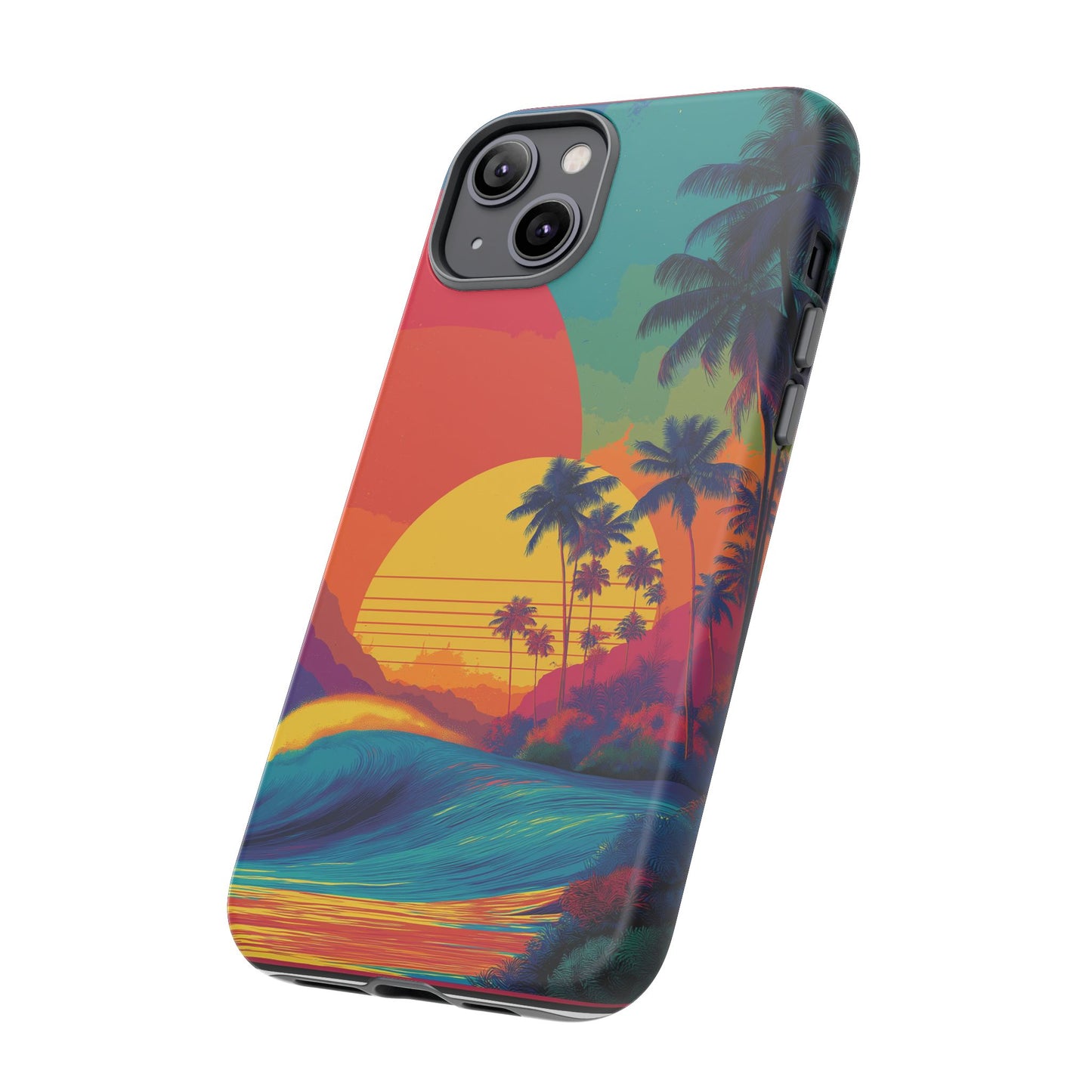 Vibrant Phone Case, Tropical Sunset Design, Beachy Vibes, Summer Accessory, Cool Gift for Surf Lovers, Durable Tech Cover