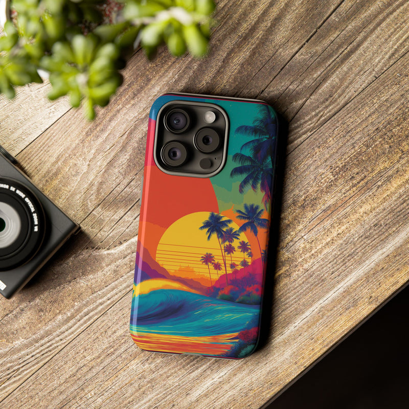 Vibrant Phone Case, Tropical Sunset Design, Beachy Vibes, Summer Accessory, Cool Gift for Surf Lovers, Durable Tech Cover