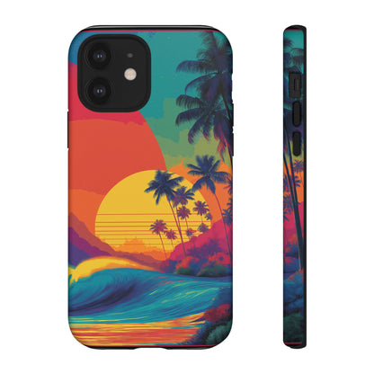 Vibrant Phone Case, Tropical Sunset Design, Beachy Vibes, Summer Accessory, Cool Gift for Surf Lovers, Durable Tech Cover