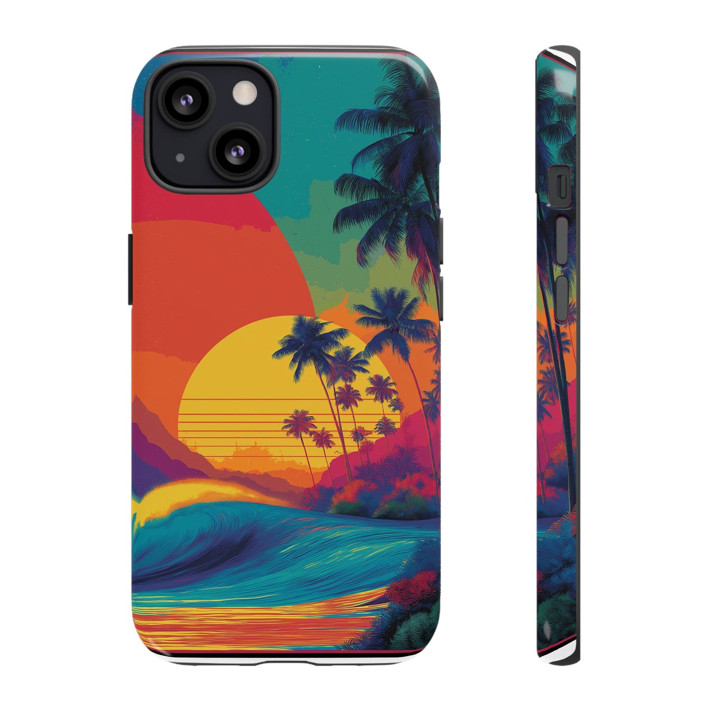 Vibrant Phone Case, Tropical Sunset Design, Beachy Vibes, Summer Accessory, Cool Gift for Surf Lovers, Durable Tech Cover