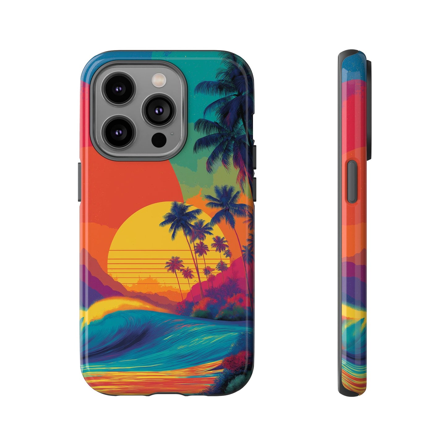 Vibrant Phone Case, Tropical Sunset Design, Beachy Vibes, Summer Accessory, Cool Gift for Surf Lovers, Durable Tech Cover