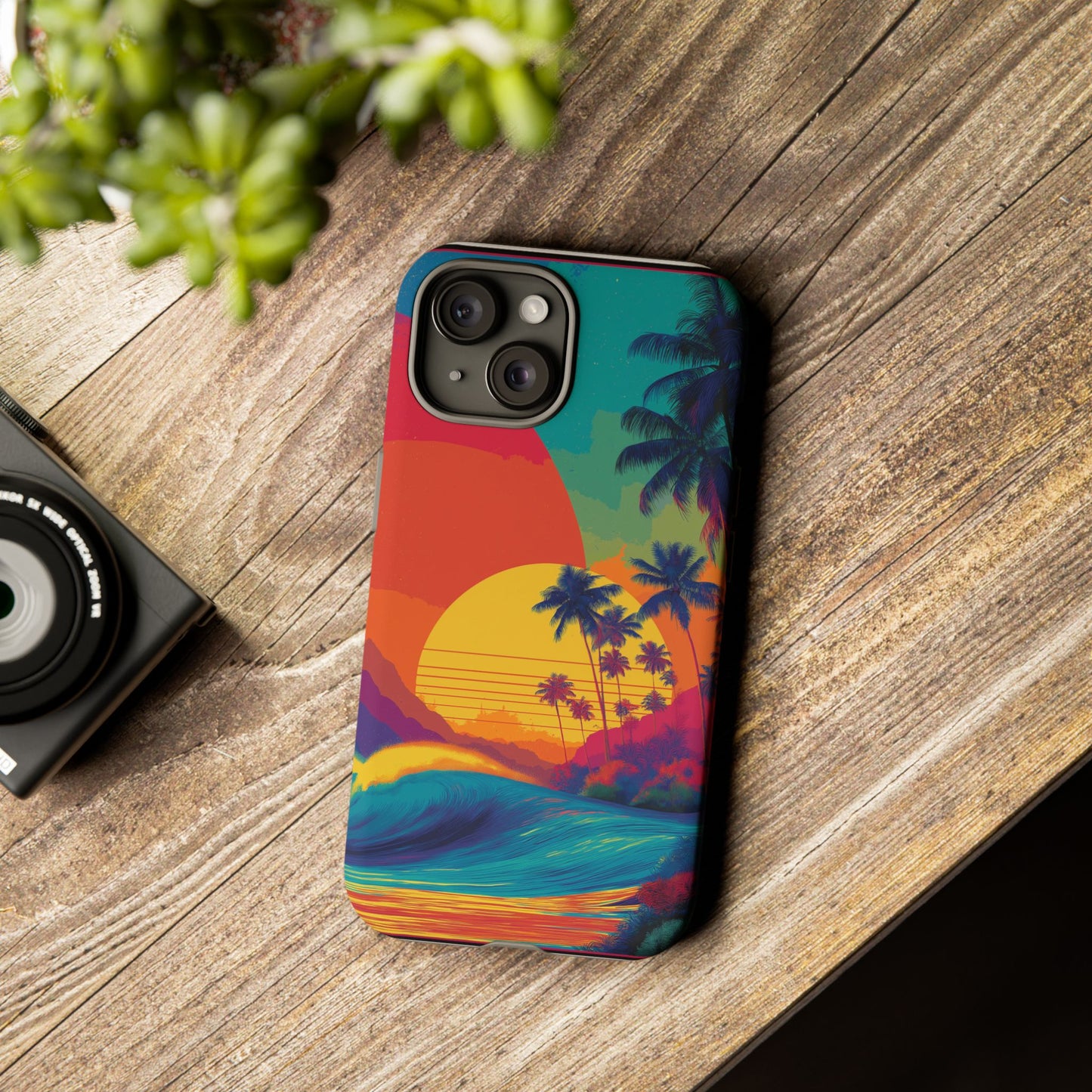 Vibrant Phone Case, Tropical Sunset Design, Beachy Vibes, Summer Accessory, Cool Gift for Surf Lovers, Durable Tech Cover