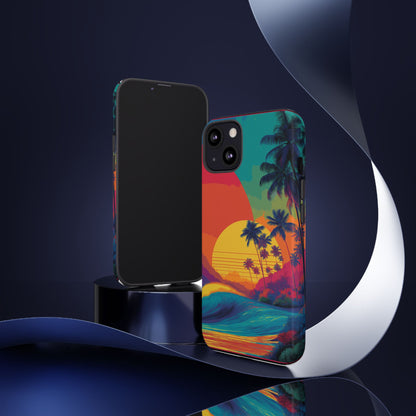 Vibrant Phone Case, Tropical Sunset Design, Beachy Vibes, Summer Accessory, Cool Gift for Surf Lovers, Durable Tech Cover