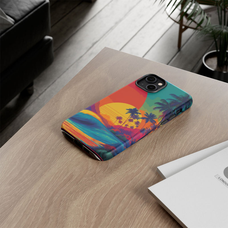 Vibrant Phone Case, Tropical Sunset Design, Beachy Vibes, Summer Accessory, Cool Gift for Surf Lovers, Durable Tech Cover