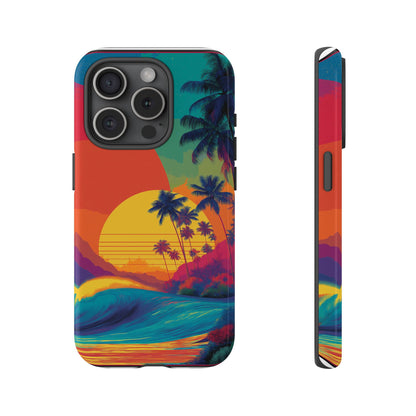 Vibrant Phone Case, Tropical Sunset Design, Beachy Vibes, Summer Accessory, Cool Gift for Surf Lovers, Durable Tech Cover