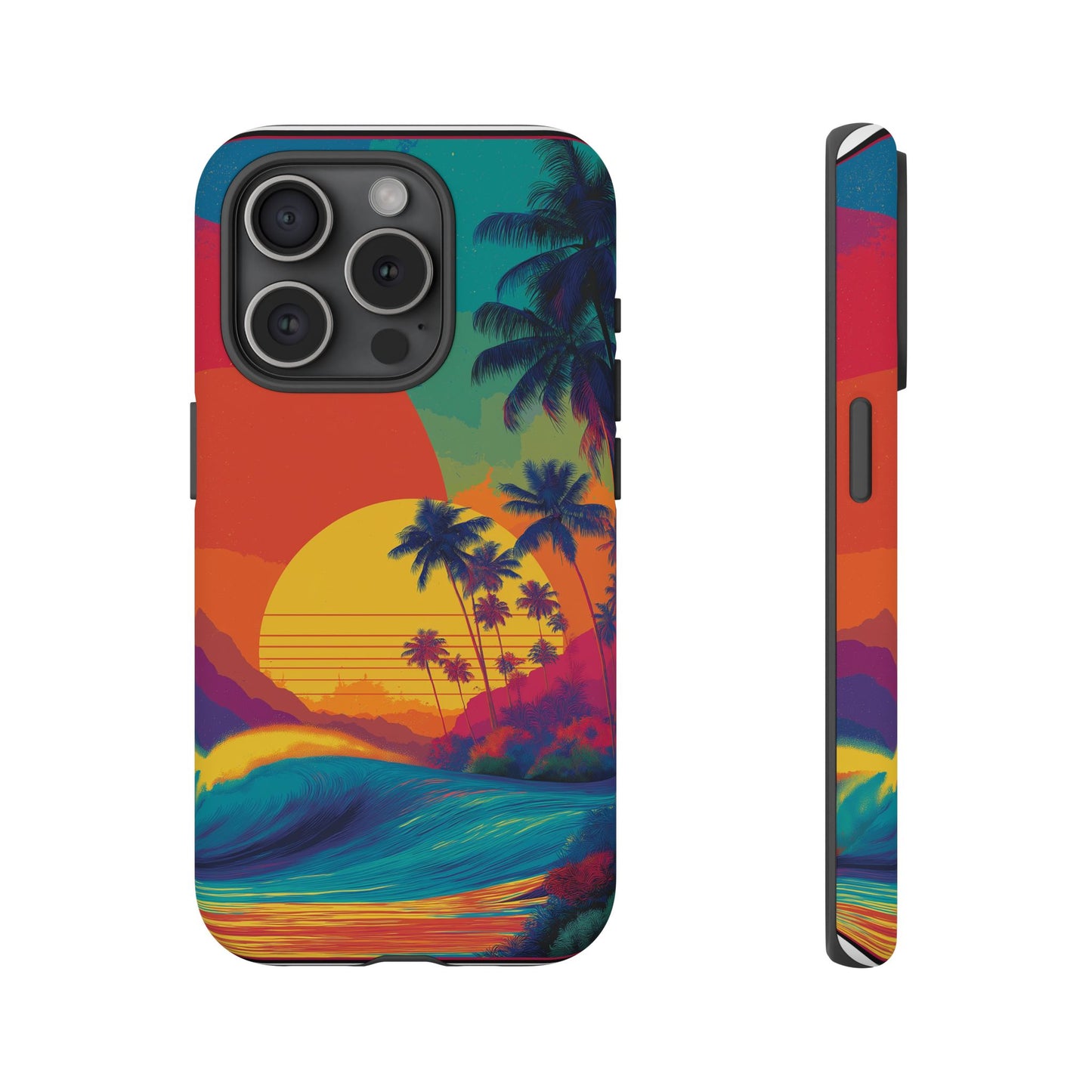 Vibrant Phone Case, Tropical Sunset Design, Beachy Vibes, Summer Accessory, Cool Gift for Surf Lovers, Durable Tech Cover