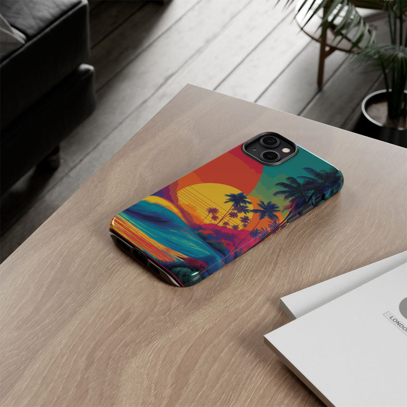 Vibrant Phone Case, Tropical Sunset Design, Beachy Vibes, Summer Accessory, Cool Gift for Surf Lovers, Durable Tech Cover