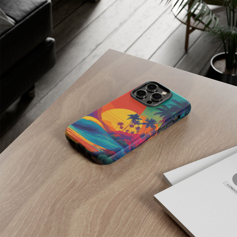 Vibrant Phone Case, Tropical Sunset Design, Beachy Vibes, Summer Accessory, Cool Gift for Surf Lovers, Durable Tech Cover