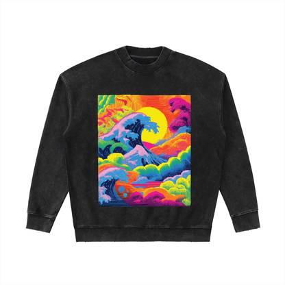Neon Surf Tribe Drop Shoulder Crewneck Sweatshirt Limited Print RRCN19