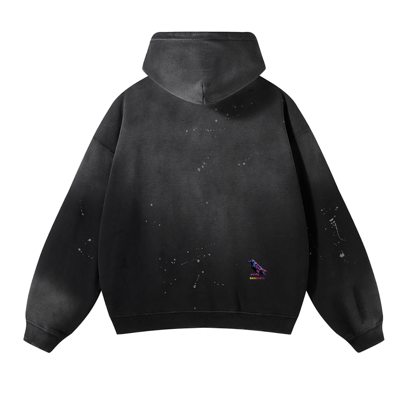 Vintage Washed Frayed Fleece Hoodie