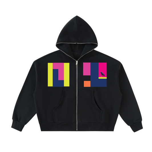 Fleeced Full-Zip Boxy Hoodie